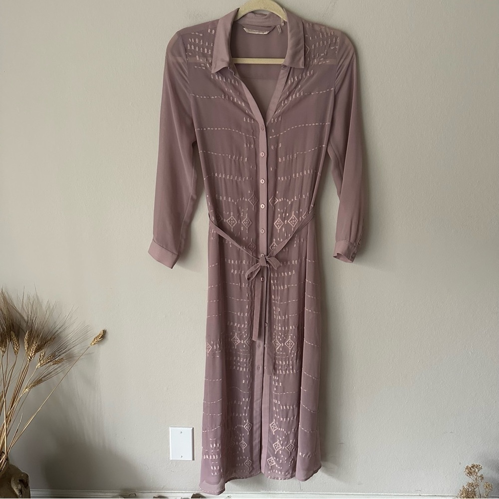 Soft Surroundings Embroidered Belted Duster Dress in Lavender XS - Picture 2 of 15